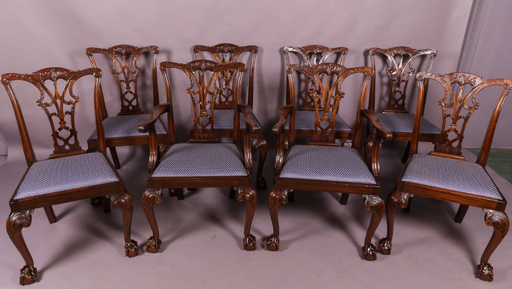 Set of 8 Chippendale Style Dining Chairs Mahogany c 1920