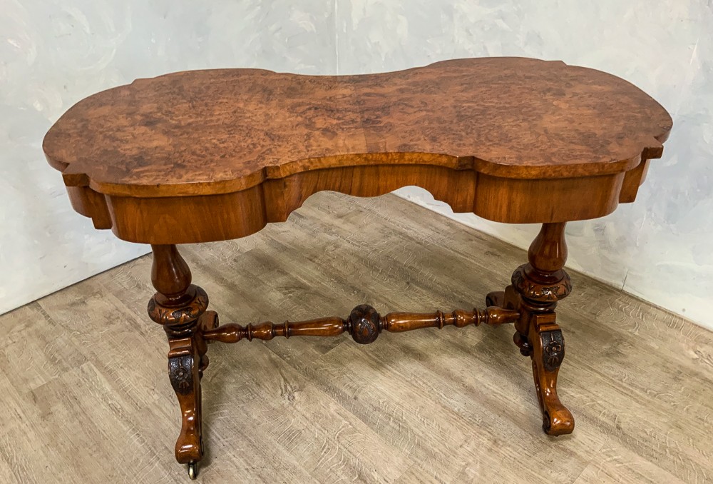 Burr Walnut Shaped top Library Table