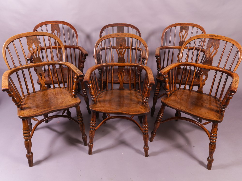 A Matching Set of 6 Low Windsor Chairs Ash and Elm