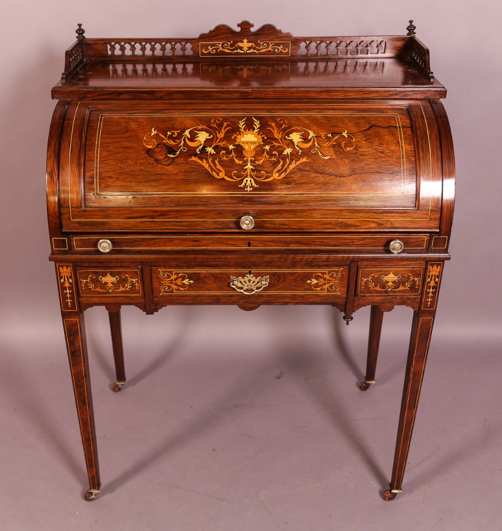 A Good Rosewood with Inlay Cylinder Ladies Desk