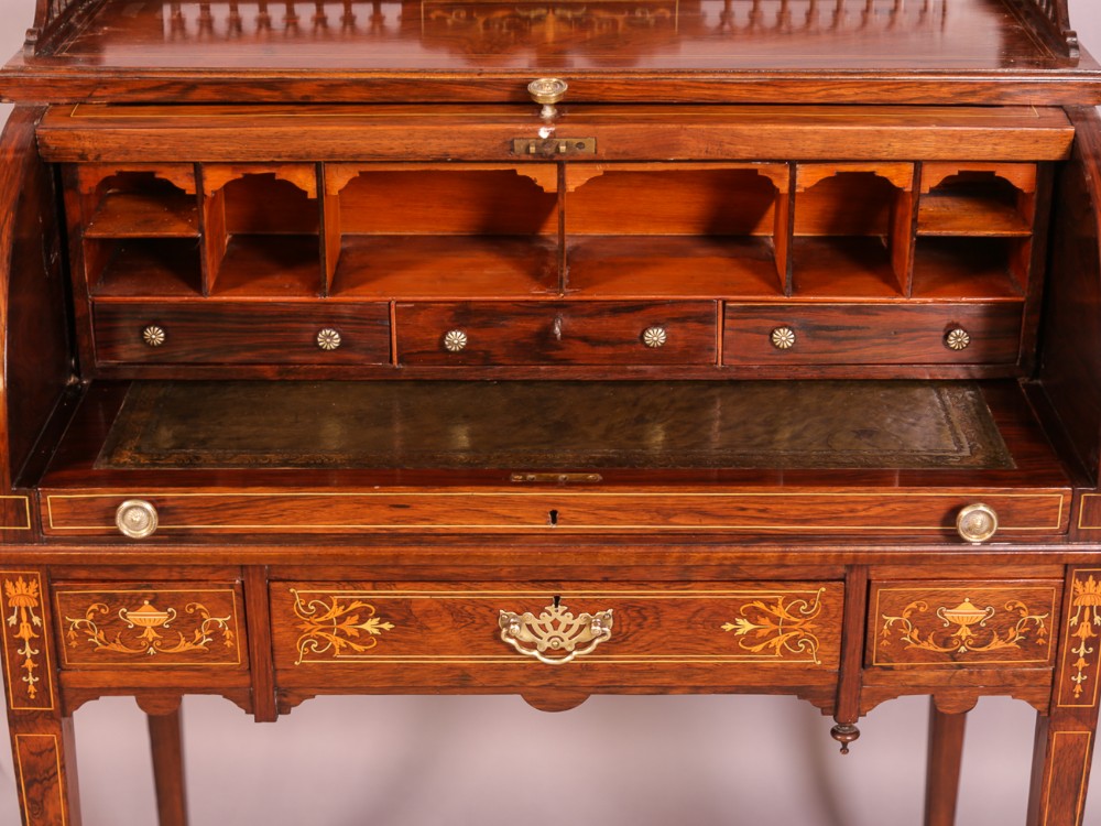 A Good Rosewood With Inlay Cylinder Ladies Desk 660332