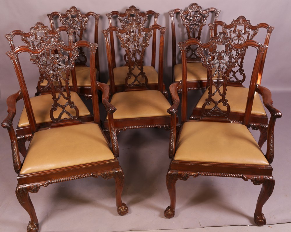 Superb Set of 8 Chippendale Dining Chairs Victorian