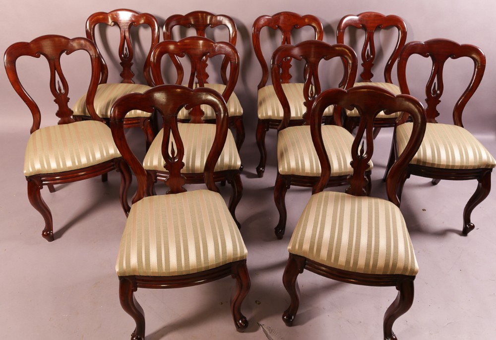 A Set of 10 Victorian Mahogany Balloon Back Dining Chairs