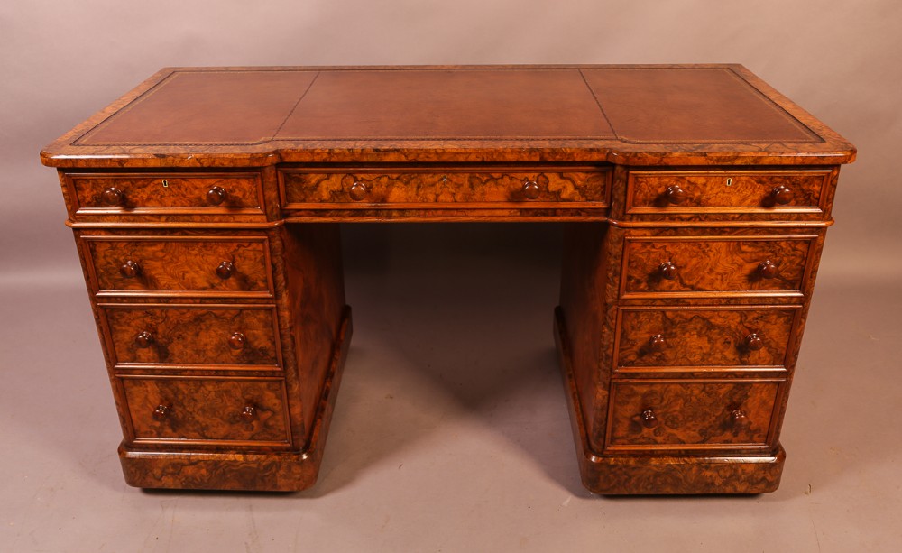 Victorian Burr Walnut Pedestal Desk Heals London