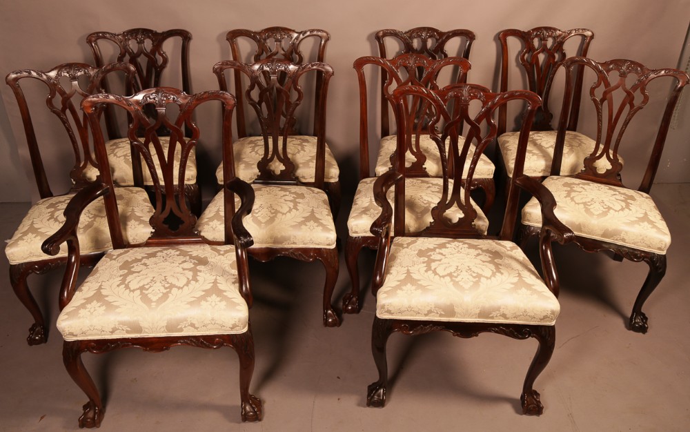A Rare set of 10 Chippendale Style Dining Chairs Victorian