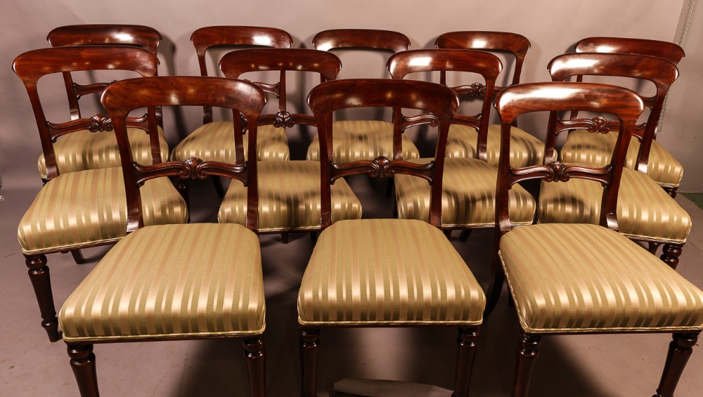 Rare Set of 12 Victorian Mahogany Dining Chairs
