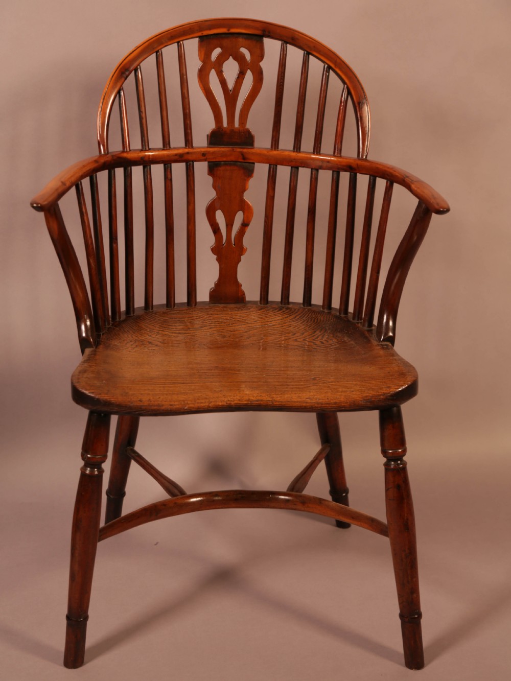 A Rare set of 4 Yew Wood Windsor Chairs Wheatland Retford View V