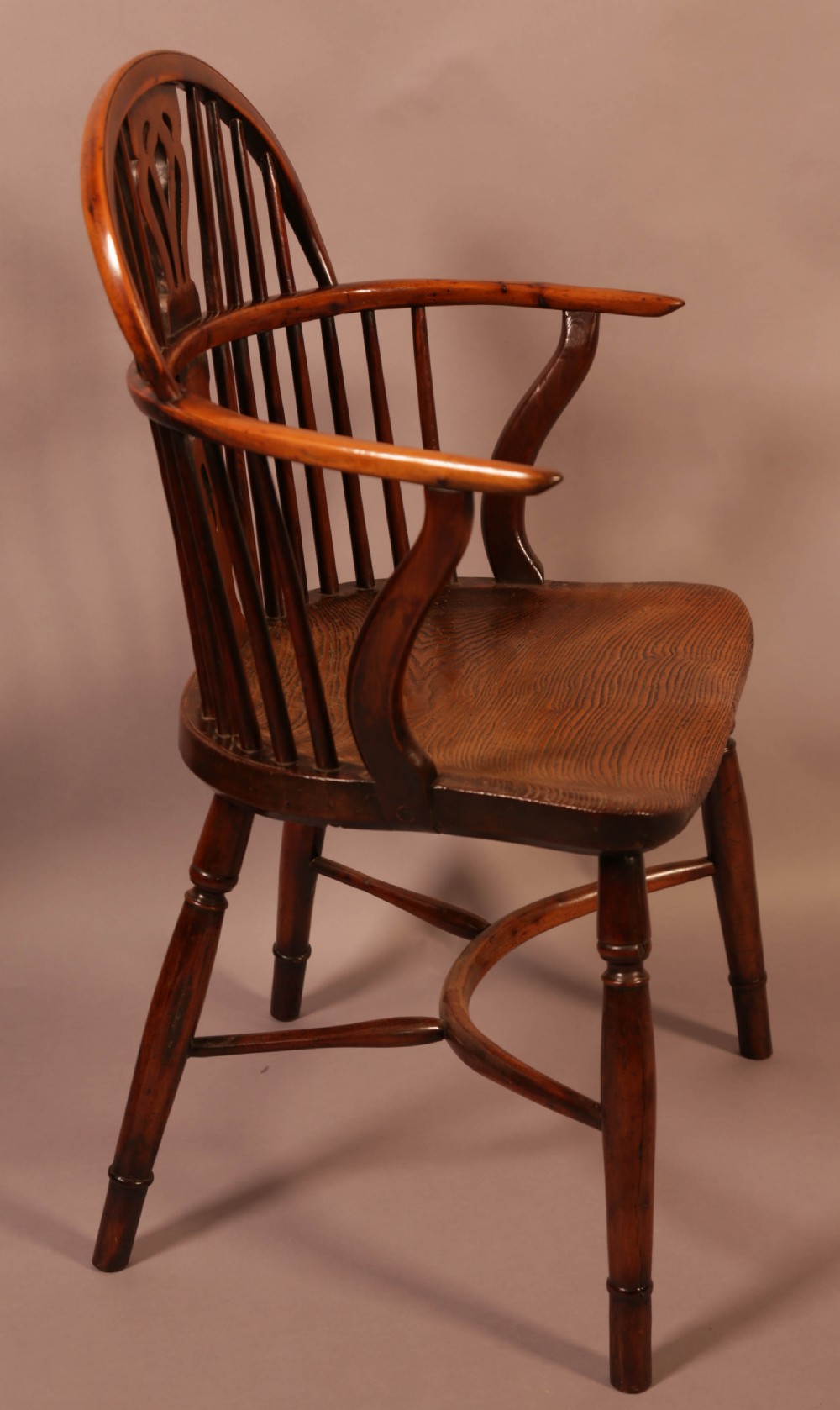 A Rare set of 4 Yew Wood Windsor Chairs Wheatland Retford View VI