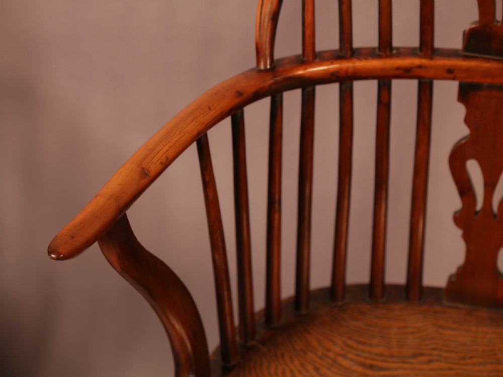 A Rare set of 4 Yew Wood Windsor Chairs Wheatland Retford View X