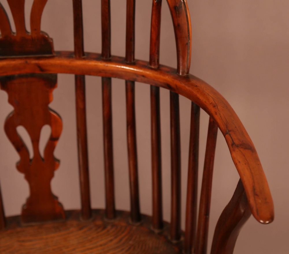 A Rare set of 4 Yew Wood Windsor Chairs Wheatland Retford View XI