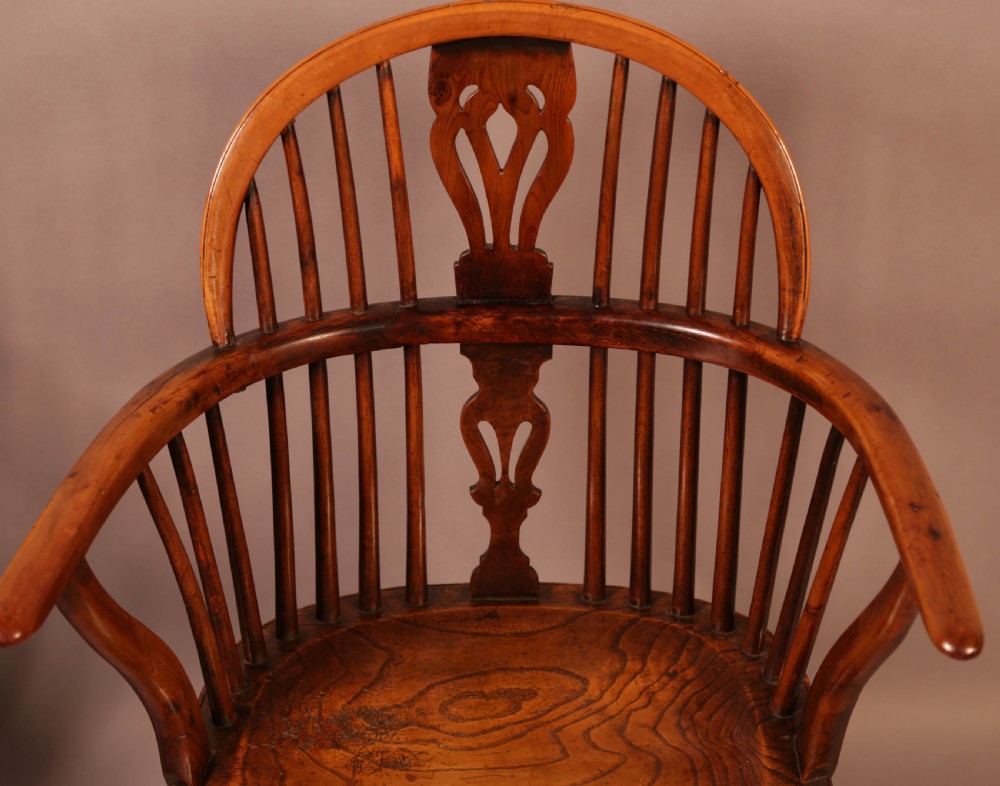 A Rare set of 4 Yew Wood Windsor Chairs Wheatland Retford View XIV
