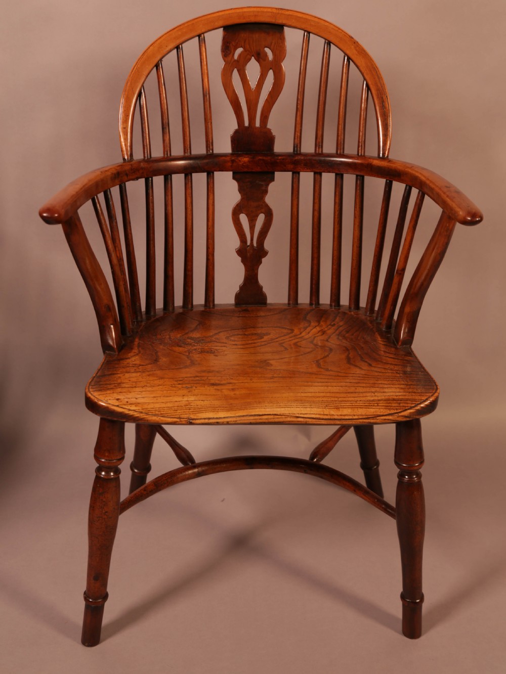A Rare set of 4 Yew Wood Windsor Chairs Wheatland Retford View XVIII