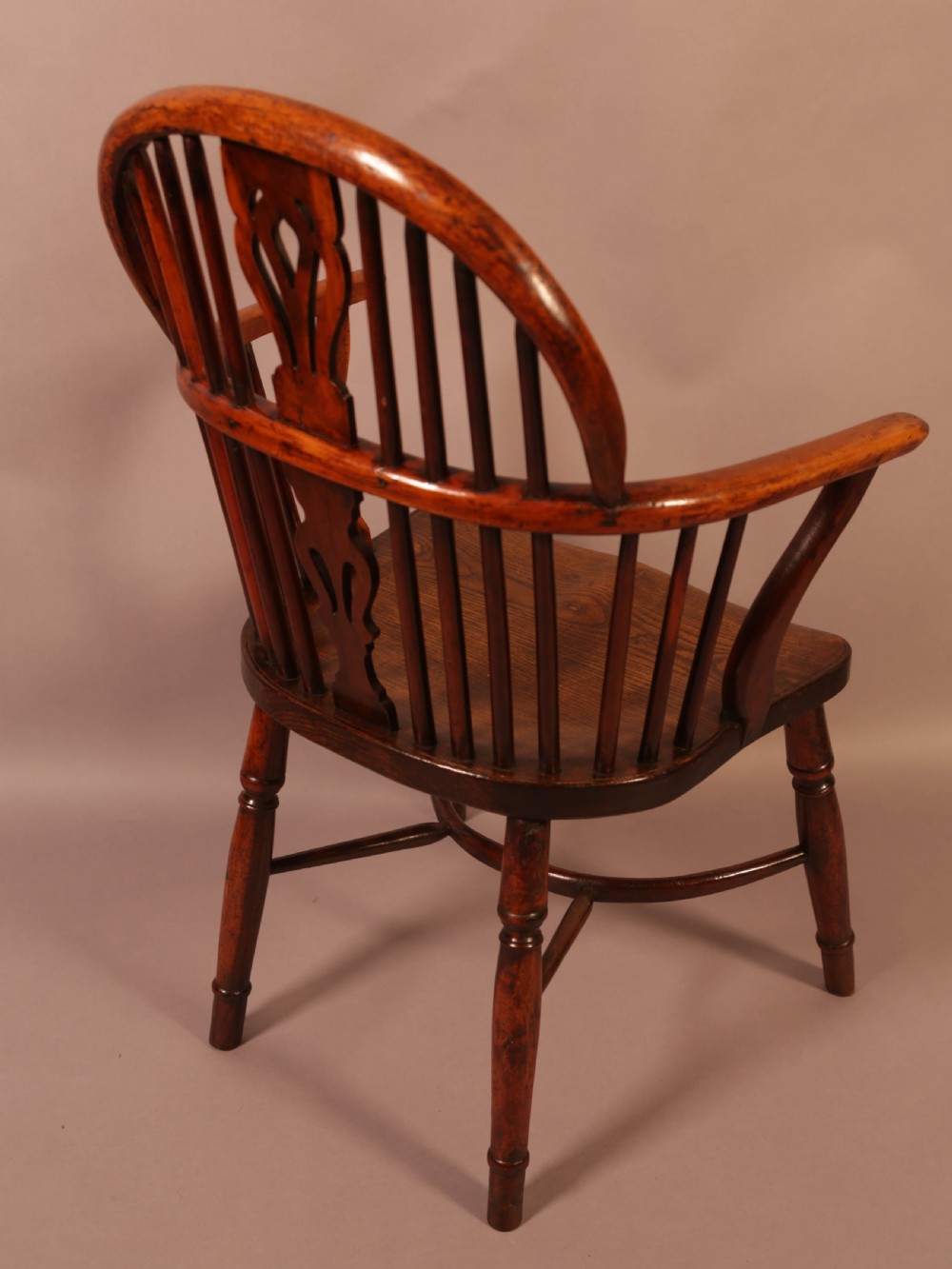 A Rare set of 4 Yew Wood Windsor Chairs Wheatland Retford View XXII