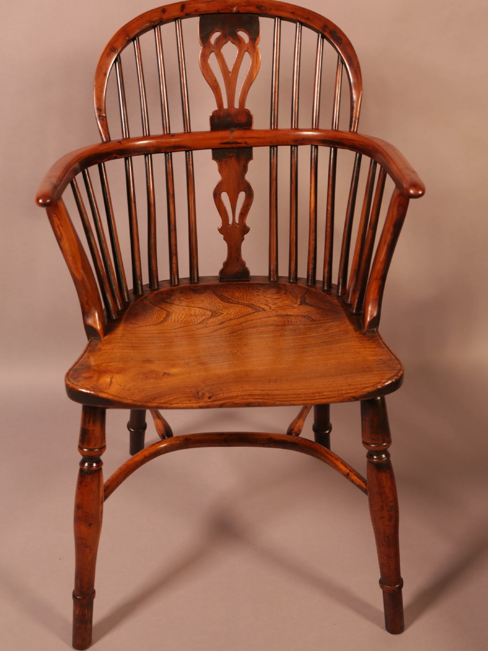 A Rare set of 4 Yew Wood Windsor Chairs Wheatland Retford View XXIX