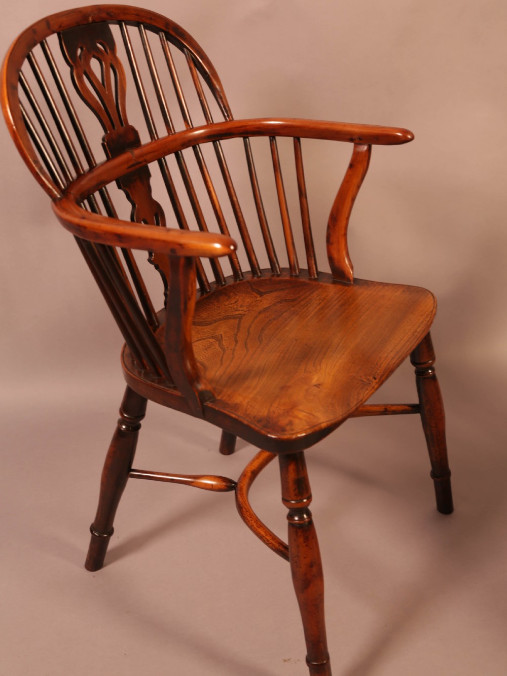A Rare set of 4 Yew Wood Windsor Chairs Wheatland Retford View XXX