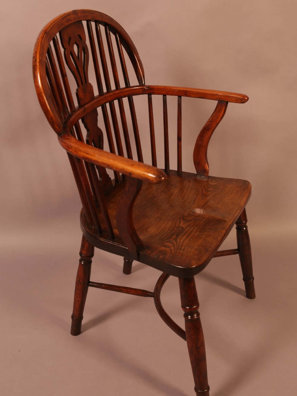 A Rare set of 4 Yew Wood Windsor Chairs Wheatland Retford View IV