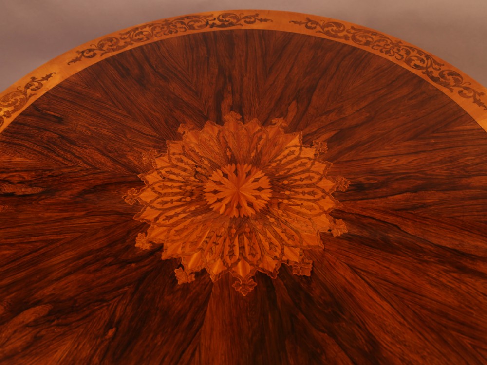 Stunning Quality Victorian Centre Table in Rosewood and Satinwood View VI