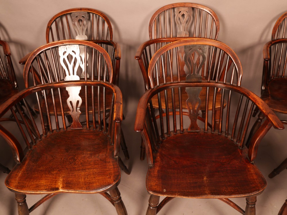 Very Rare Set of 8 Yew Wood Windsor chairs William Wheatland Retford View III