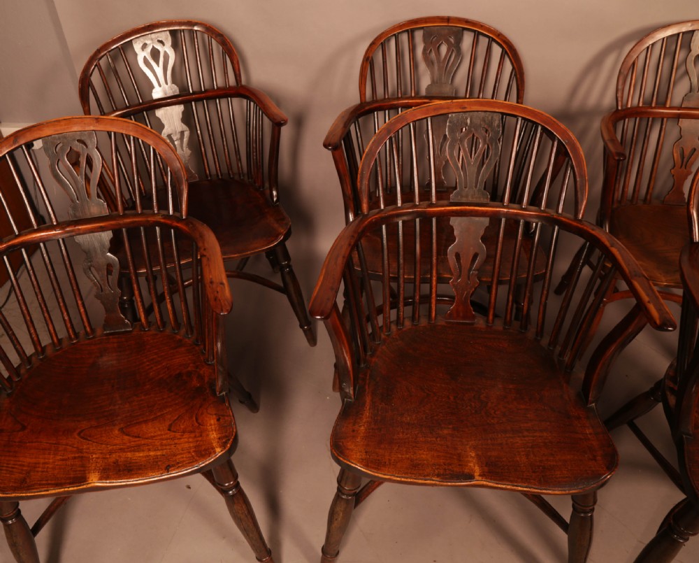 Very Rare Set of 8 Yew Wood Windsor chairs William Wheatland Retford View IV