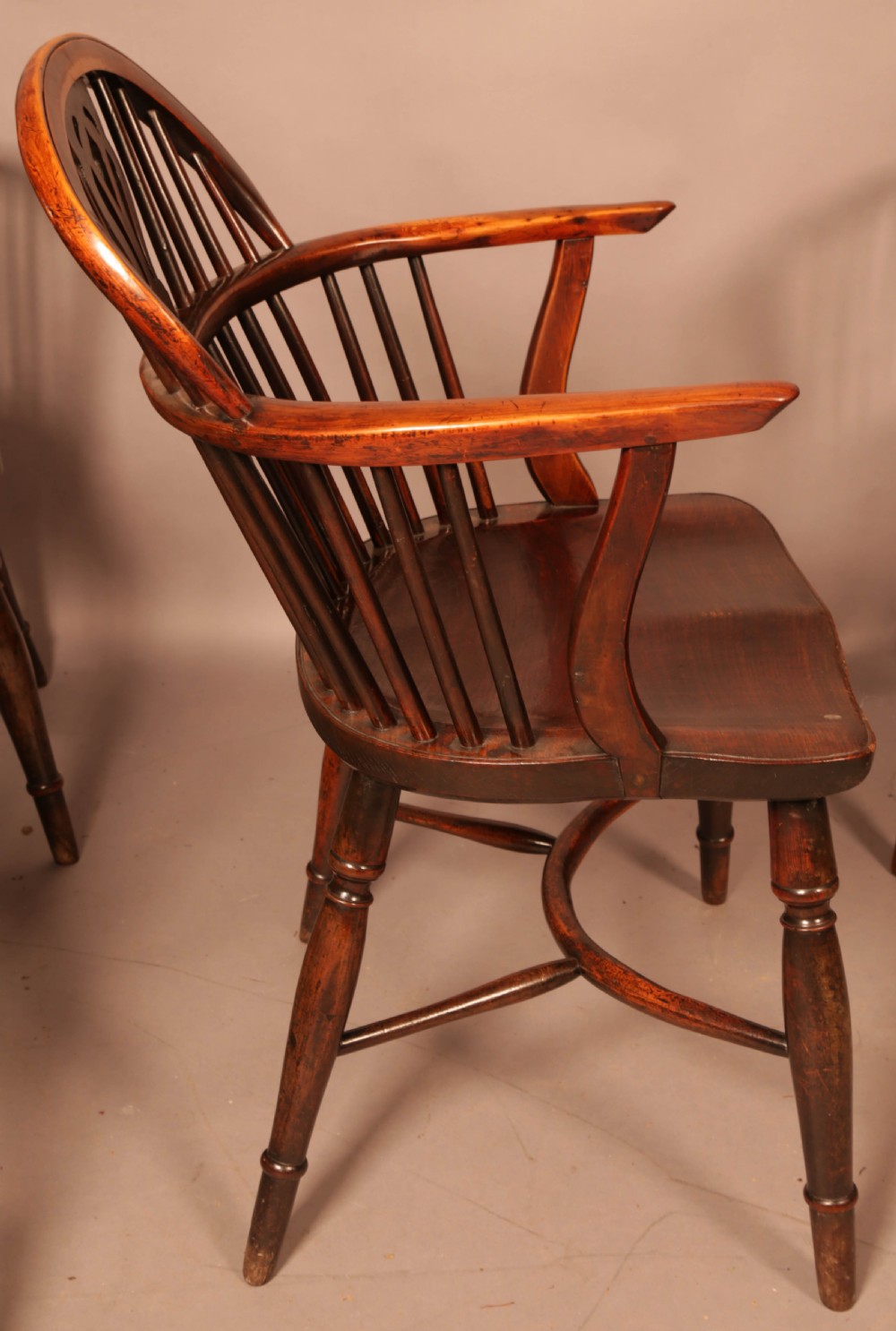 Very Rare Set of 8 Yew Wood Windsor chairs William Wheatland Retford View VI