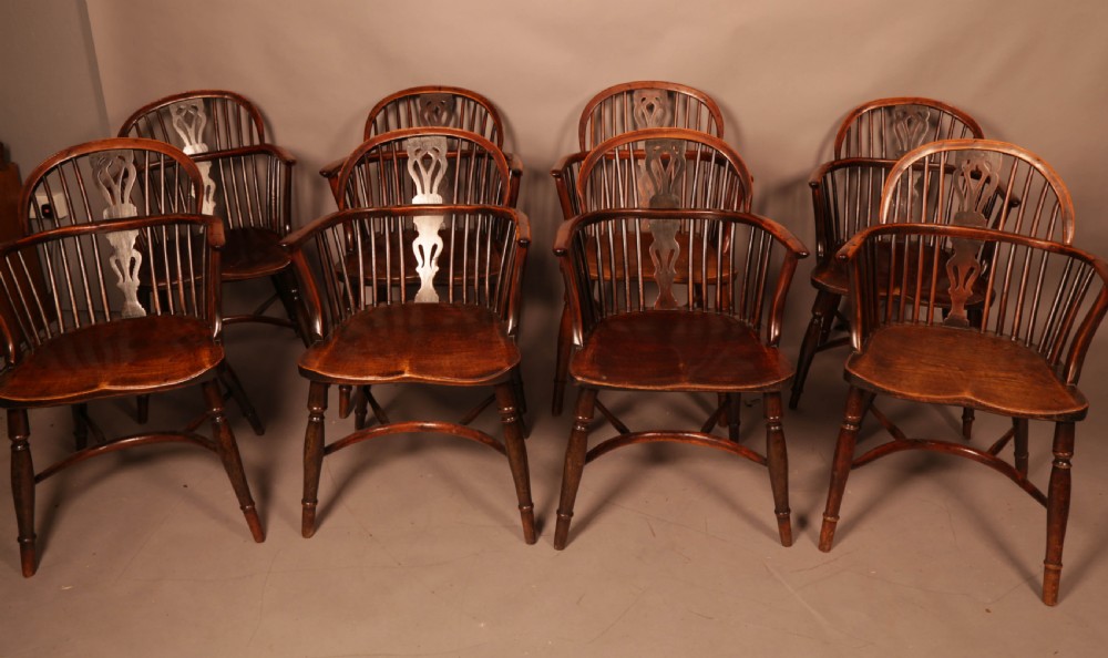 Very Rare Set of 8 Yew Wood Windsor chairs William Wheatland Retford View XXIV