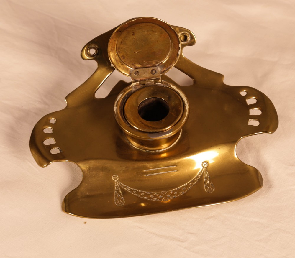 An Art Neuvaux Inkwell in Brass View II