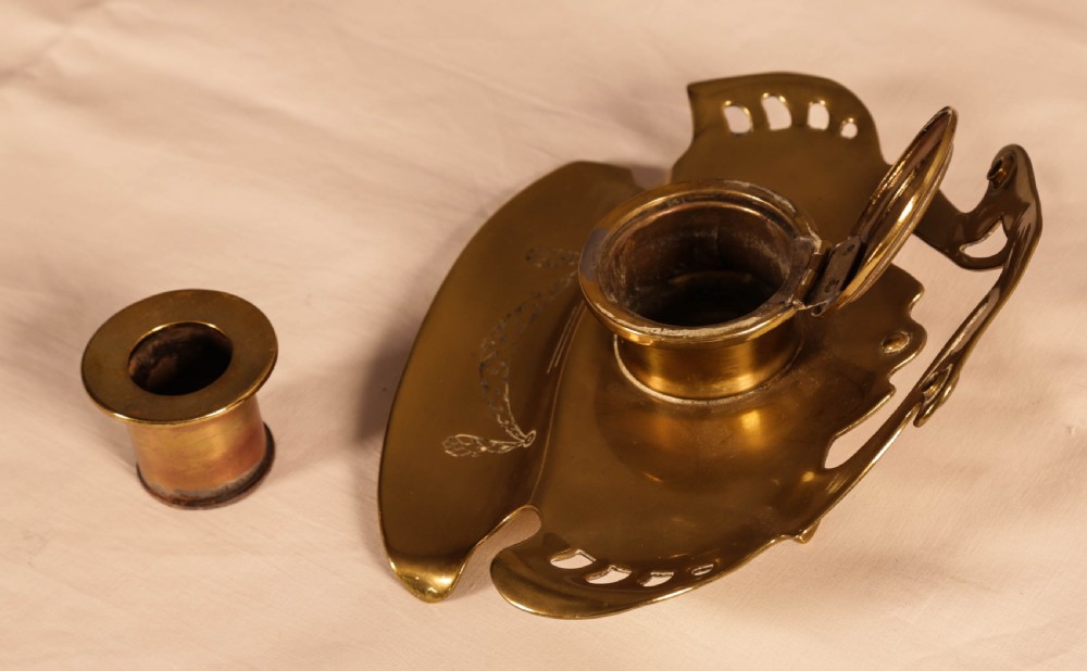 An Art Neuvaux Inkwell in Brass View III
