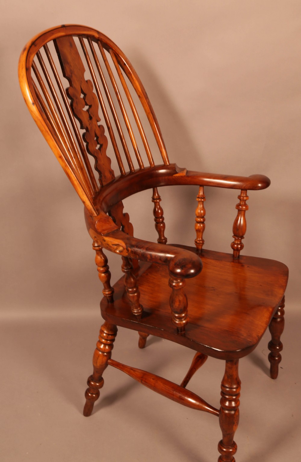 A Yew Wood Broad Arm Windsor chair Allsop Worksop View II