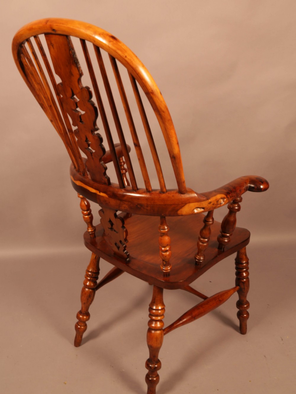 A Yew Wood Broad Arm Windsor chair Allsop Worksop View III