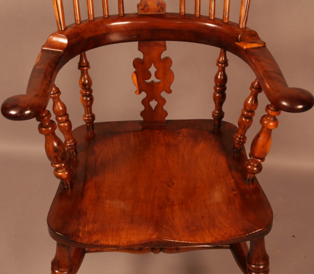 A Yew Wood Broad Arm Windsor chair Allsop Worksop View IV