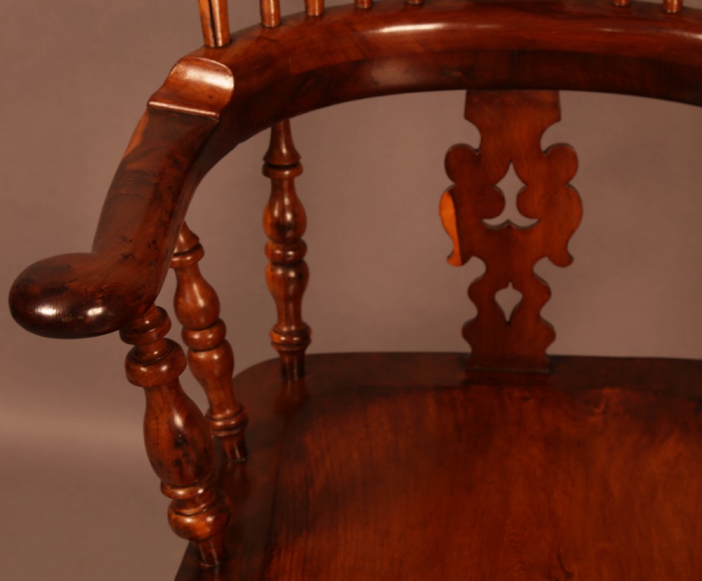 A Yew Wood Broad Arm Windsor chair Allsop Worksop View VI