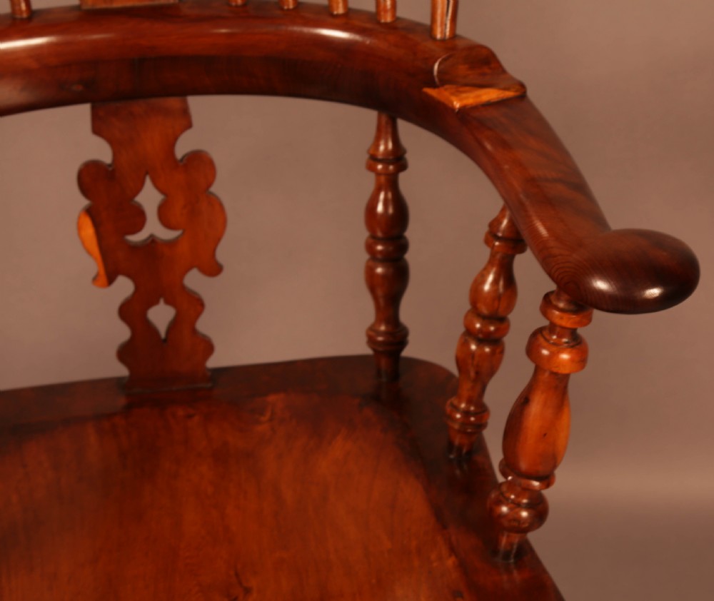 A Yew Wood Broad Arm Windsor chair Allsop Worksop View VII