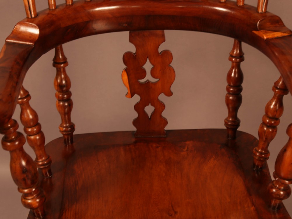 A Yew Wood Broad Arm Windsor chair Allsop Worksop View VIII