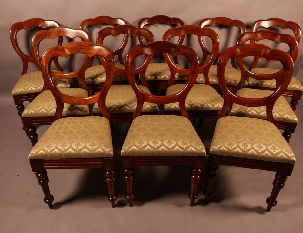 A Good set of 12 Victorian Mahogany Balloon Back dining chairs View III