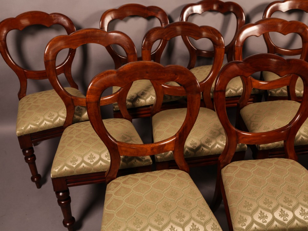 A Good set of 12 Victorian Mahogany Balloon Back dining chairs View V