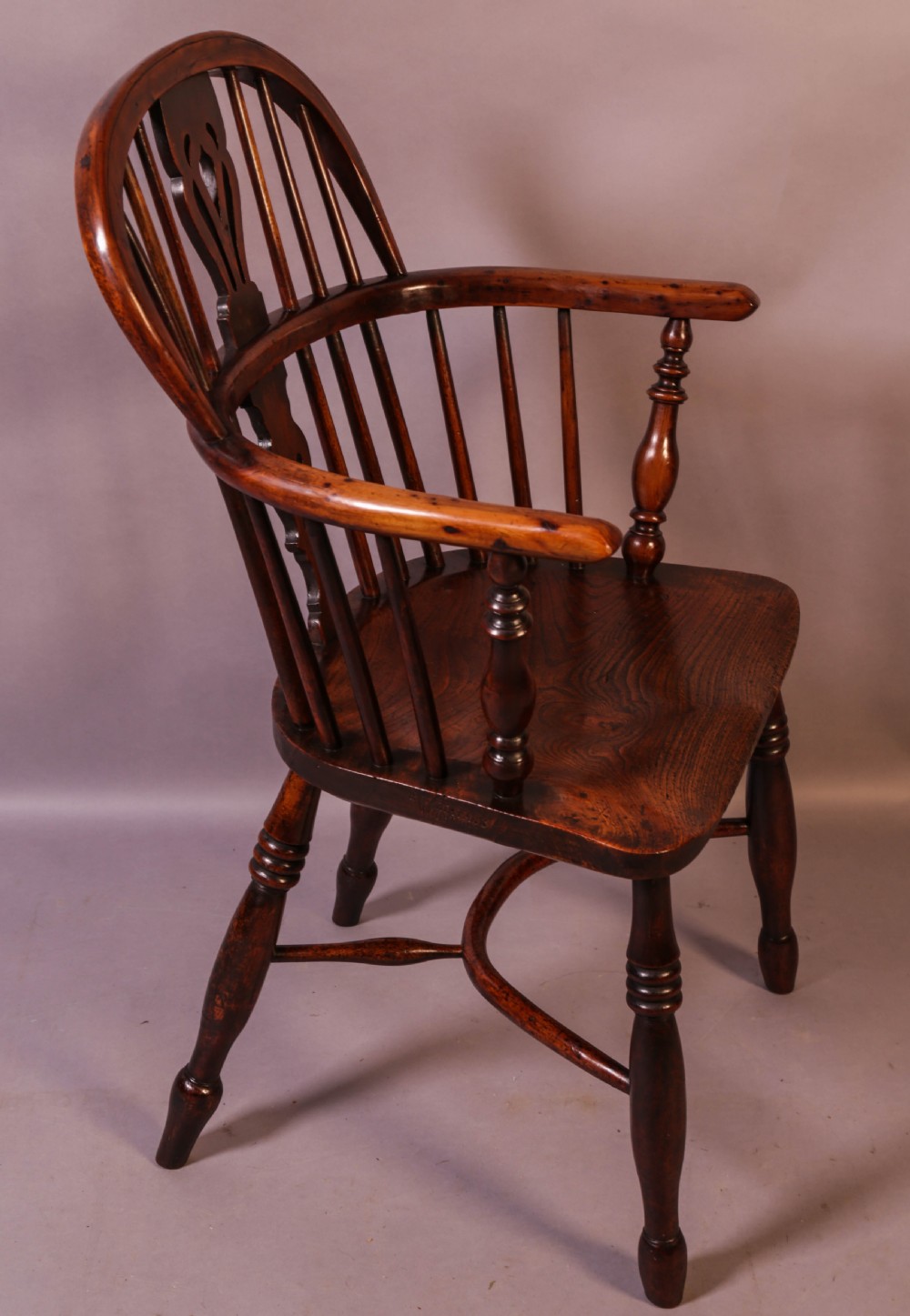 A Yew Wood Low Windsor Chair by Elizabeth Gabbitass