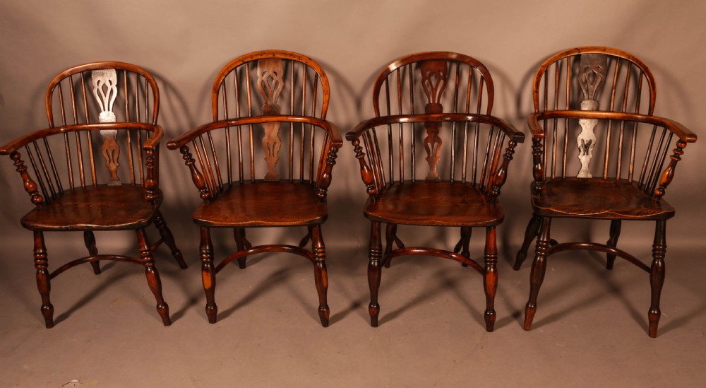 A Set of 4 Yew Tree Windsor Chairs Rockley Workshop View II
