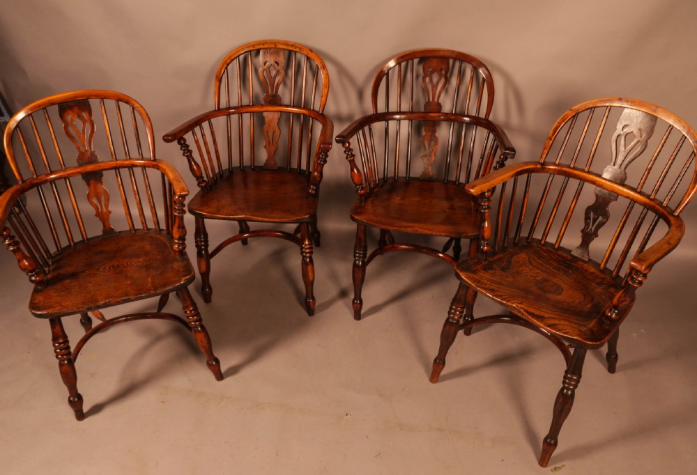 A Set of 4 Yew Tree Windsor Chairs Rockley Workshop View V