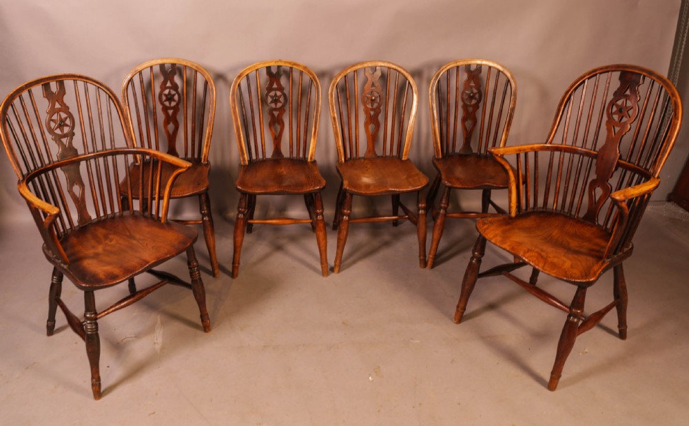 A Set of 6 Kitchen Windsor Chairs Ash and Elm Thames Valley View II