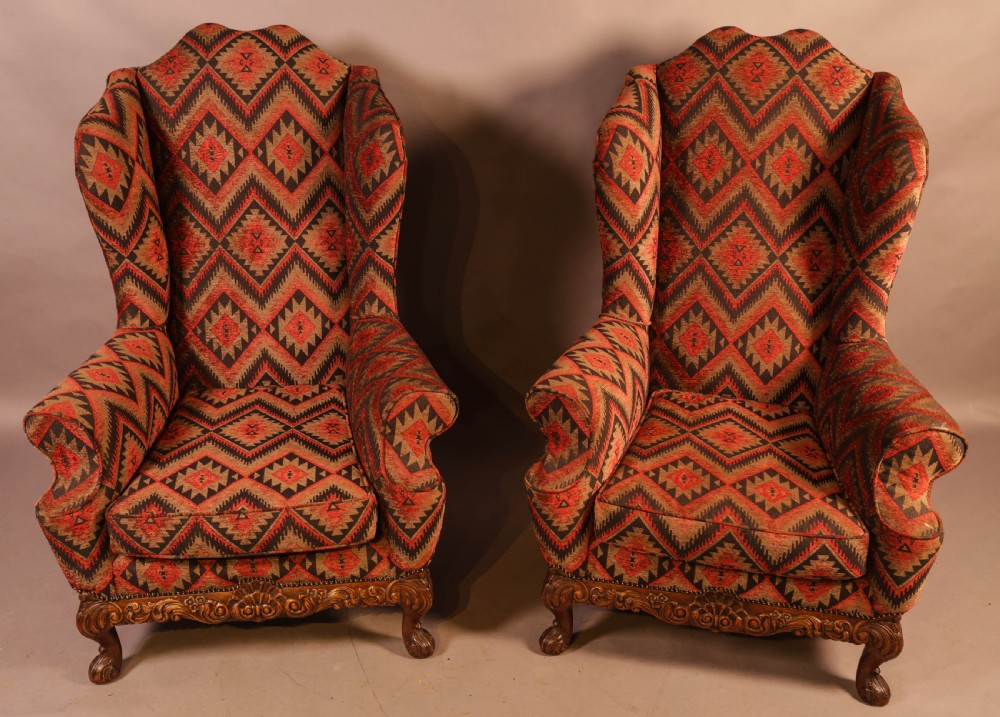A Very Good Pair of  Wing Armchairs in the style of George II