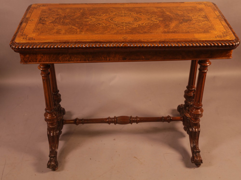 A Super Quality Victorian Burr Walnut and Marquetry Games Table View II