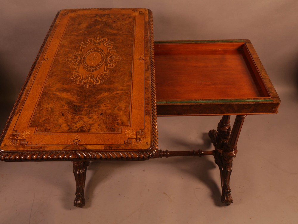 A Super Quality Victorian Burr Walnut and Marquetry Games Table View III