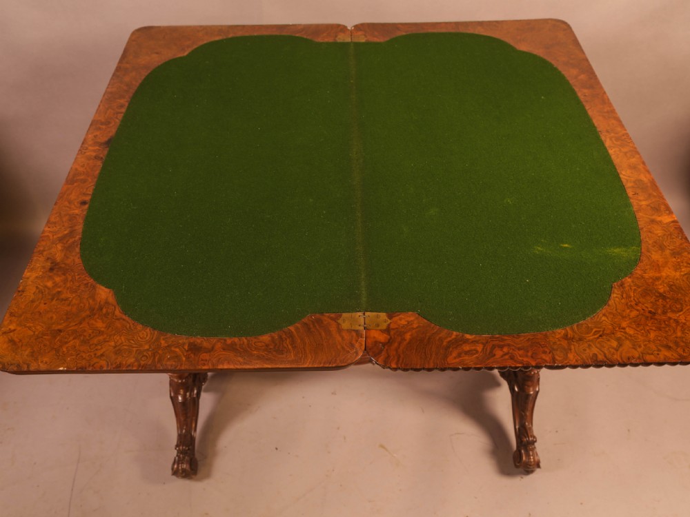 A Super Quality Victorian Burr Walnut and Marquetry Games Table View IV