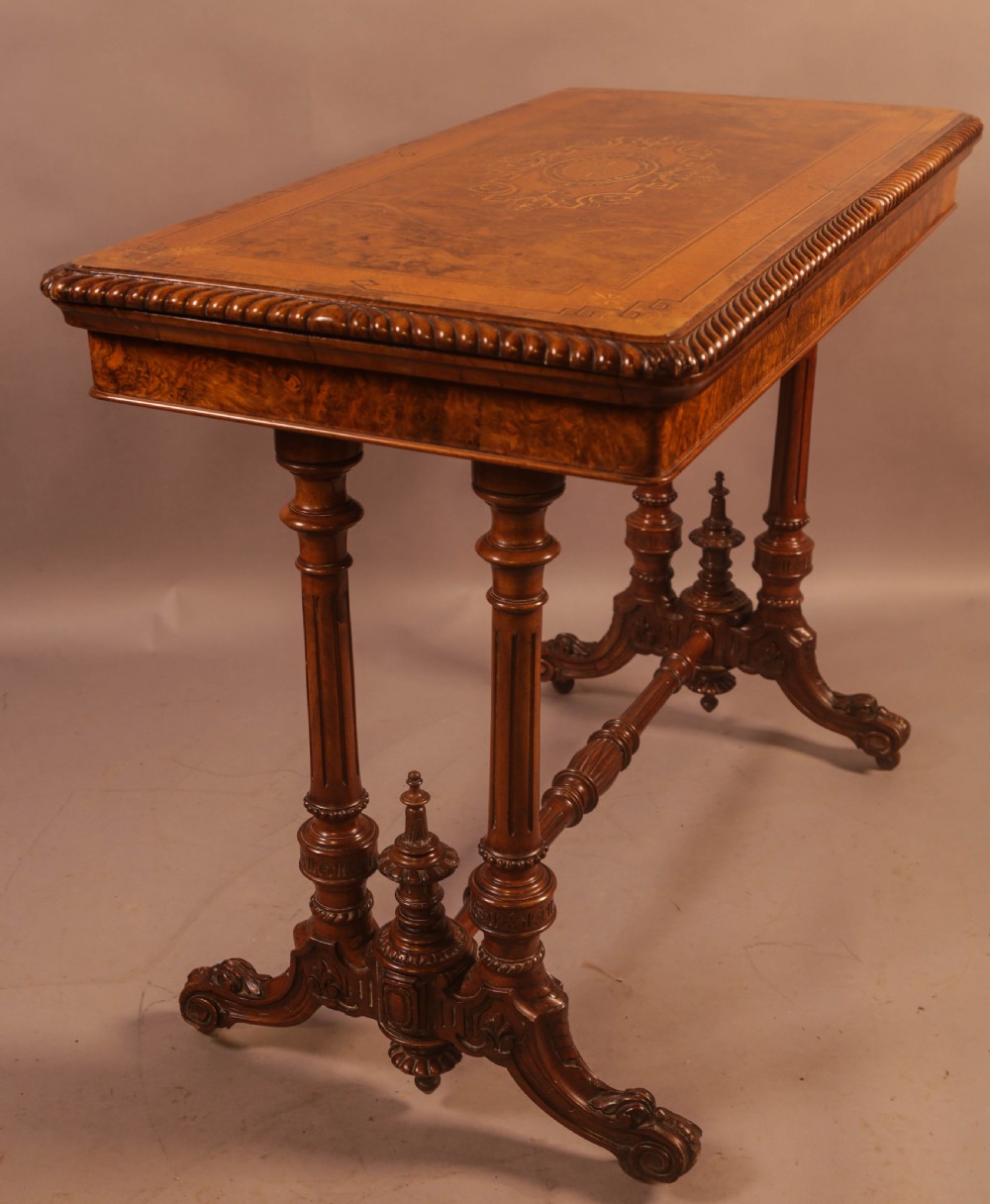 A Super Quality Victorian Burr Walnut and Marquetry Games Table View V