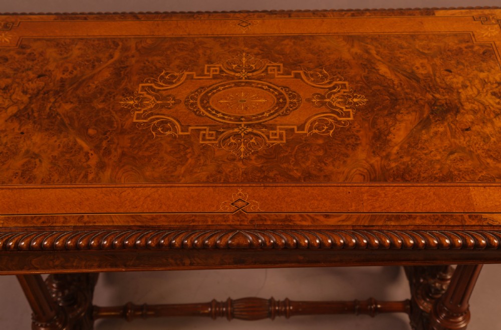A Super Quality Victorian Burr Walnut and Marquetry Games Table View VI