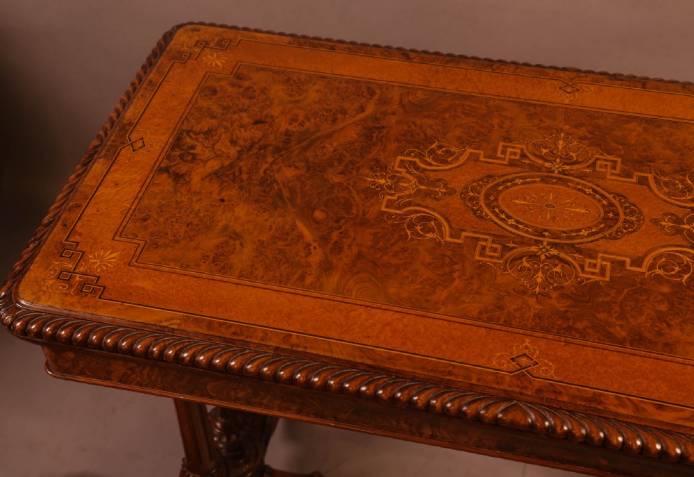 A Super Quality Victorian Burr Walnut and Marquetry Games Table View VII