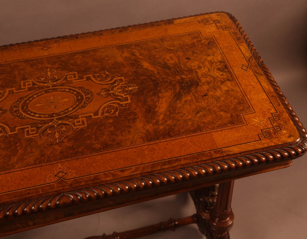 A Super Quality Victorian Burr Walnut and Marquetry Games Table View VIII