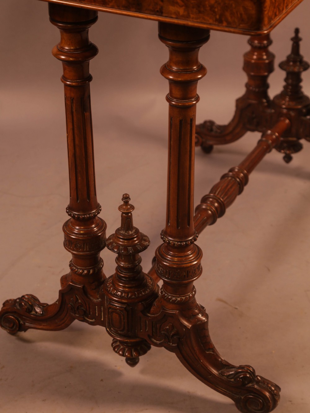 A Super Quality Victorian Burr Walnut and Marquetry Games Table View XI