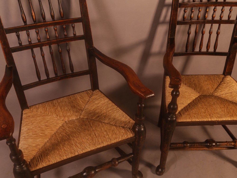 A Pair of 19th century Spindle Back Armchairs with rush seats View IV