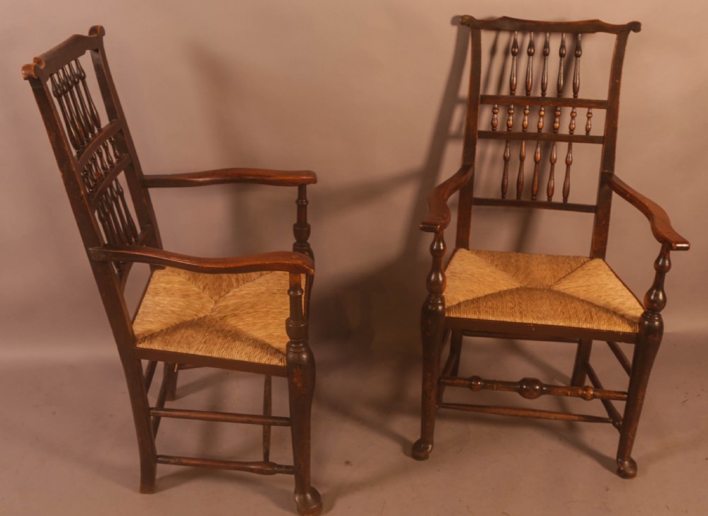 A Pair of 19th century Spindle Back Armchairs with rush seats View VI